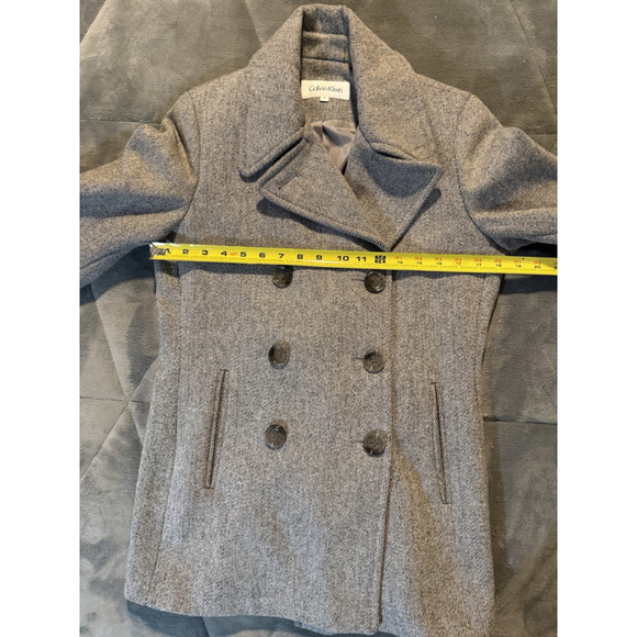 Calvin Klein Women's Gray Tweed Wool Blend Double Breasted Lined Pea Coat Size 4 - Picture 3 of 12